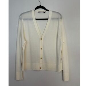 Jenni Kayne Women's Ivory Mira 100% Merino Wool Cardigan Sz L